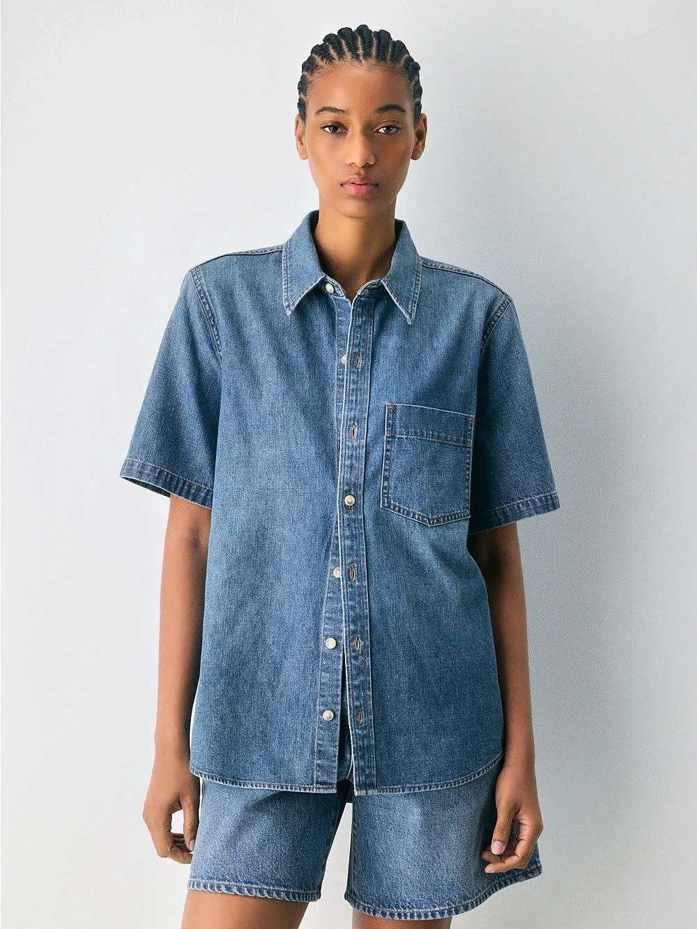 Denim Forum The '90s Vintage Shortsleeve Denim Shirt Blue - Size M